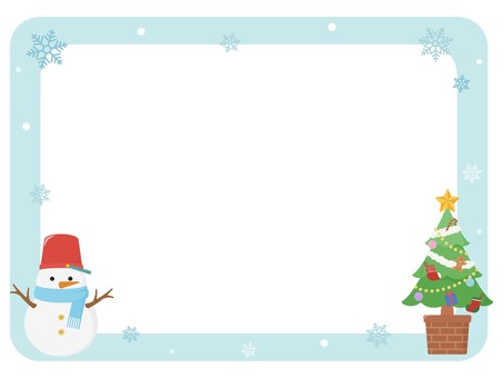 雪だるまとクリスマスツリーのフレーム クリスマス,冬,フレーム,枠,飾り,タイトル,見出し,クリスマスツリー,ツリー,雪だるまのイラスト素材