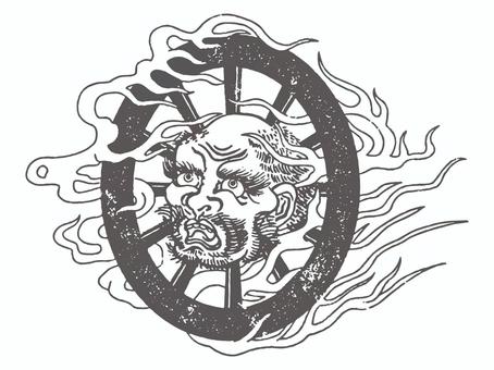 輪入道のイラスト 輪入道,妖怪,今昔画図続百鬼,車,車輪,youkai,牛車のイラスト素材