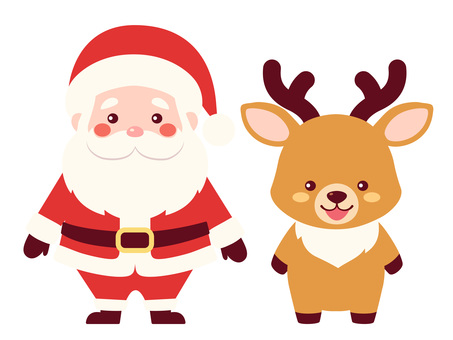 サンタとトナカイ サンタとトナカイ サンタ,トナカイ,ミニキャラ,シンプル,2頭身,サンタクロース,サンタさん,動物,人間,人のイラスト素材