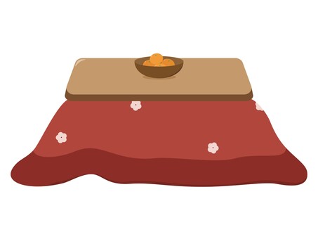 みかんが置いてあるコタツ こたつ,みかん,炬燵,ミカン,冬,温かい,古い,昔ながらの,花柄,赤のイラスト素材