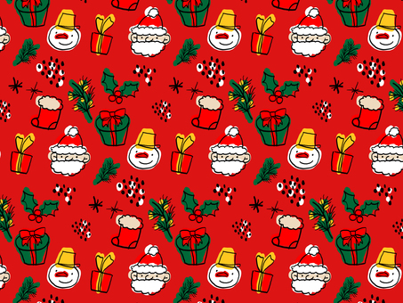 手書きのかわいいクリスマス背景　カラー1 クリスマス,冬,背景,手描き,サンタクロース,キラキラ,雪の結晶,雪,星,サンタのイラスト素材