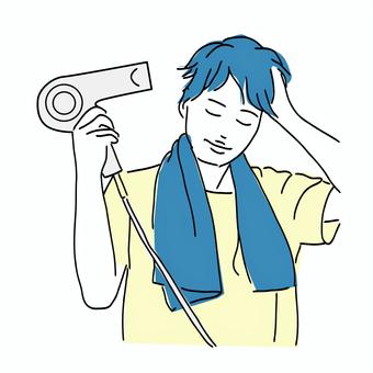 ドライヤーをする男性 ドライヤー,男性,夏,風,髪の毛,お風呂,シャワーのイラスト素材