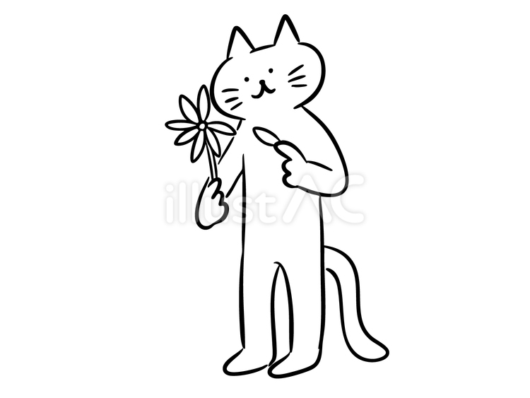 花占いをする猫（モノクロ） 猫,花占い,占いのイラスト素材