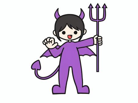 ハロウィン　悪魔　仮装　紫　イラスト ツノ,人物,悪魔,ハロウィン,仮装,槍,フォーク,小悪魔,デビル,紫のイラスト素材