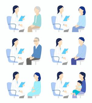 患者を診察する医者のシンプルイラスト素材 患者を診察する医者のシンプルイラスト素材 医師,医者,ドクター,診察,医療従事者,先生,白衣,患者,シニア,高齢者のイラスト素材