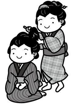髪結い女性-2c 髪結い,床屋,美容師,理髪師,仕事,職業,江戸,時代劇,女性,髷のイラスト素材