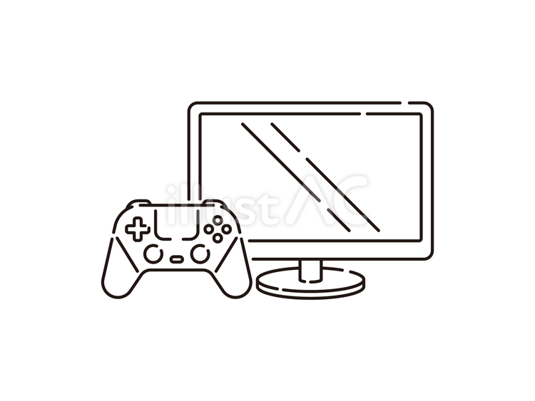 ゲーム機とディスプレイのイラスト1　線 ゲーム機,家庭用,家電機器のイラスト素材