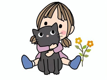 girl and black cat, , JPG and PNG