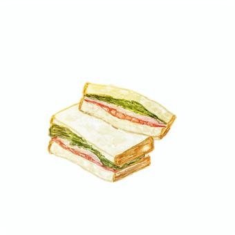 サンドイッチ｜水彩手描きパン素 パン,手描き,かわいい,線画,水彩,シンプル,朝食,食べ物,ベーカリー,パン屋のイラスト素材