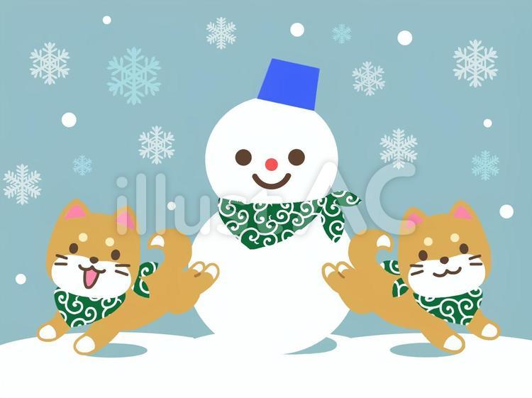 雪だるまと二匹の柴犬 年明け,新年,平成30年のイラスト素材