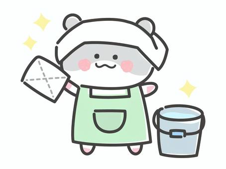 掃除を頑張るハムスター 掃除,大掃除,ハムスター,年末年始,12月,清掃,エプロン,雑巾,バケツ,掃除用具のイラスト素材