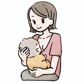 母乳をあげるお母さんと赤ちゃん（授乳） 授乳,母乳育児,赤ちゃん,新生児,乳児,お母さん,ママ,親子,育児,子育てのイラスト素材
