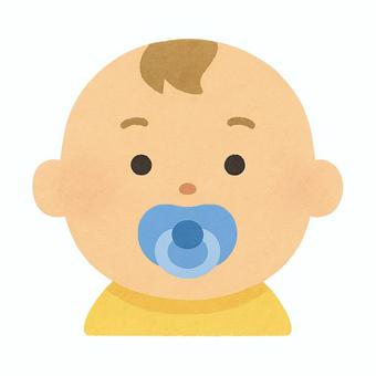 おしゃぶりをしている赤ちゃん 赤ちゃん,おしゃぶり,顔,青,水色,真顔のイラスト素材
