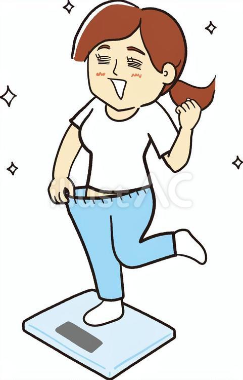 ダイエットに成功した女性 体重計,乗る,測るのイラスト素材