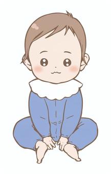 おすわりしてる男の子の赤ちゃん 赤ちゃん,おすわり,男の子,ベビー,笑顔,ロンパース,スタイ,乳児,乳幼児,新生児のイラスト素材