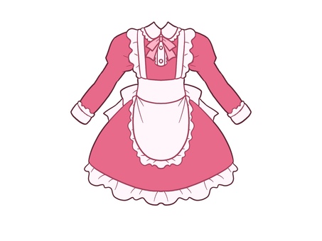 濃いピンクのメイド服のイラスト ファッション,服,衣服,衣装,メイド,エプロンドレス,ドレス,ワンピース,フリル,エプロンのイラスト素材