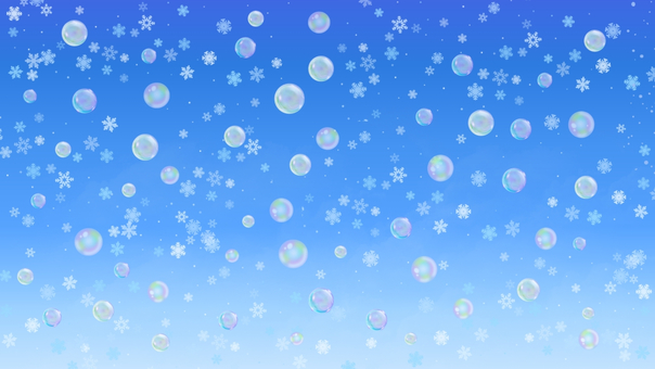 雪とシャボン玉の背景 冬,雪,雪の結晶,シャボン玉,泡,青,水色,背景,ファンタジー,キラキラのイラスト素材