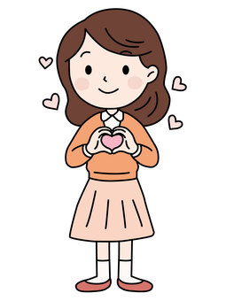 人物素材255＿ハートマークの女の子 人物,ハート,ハンドサイン,マーク,女性,女の子,イラスト,かわいい,ポーズ,笑顔のイラスト素材