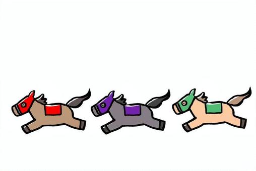 競馬3頭 かわいい,馬,午,覆面,競馬,競争,3頭,干支のイラスト素材