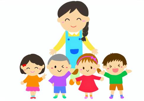 先生と子ども 先生と子ども 保育園,幼稚園,先生のイラスト素材