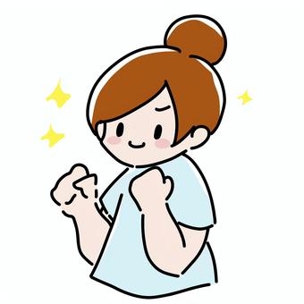 やる気のある女性 ガッツポーズ,やった,喜ぶ,歓喜,うれしい,やる気,キラキラ,手描き,正面,人物のイラスト素材
