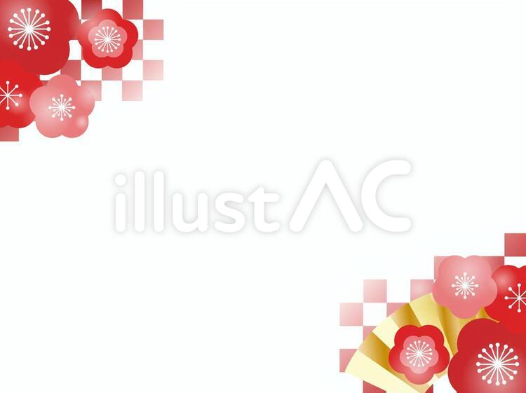 梅の花と扇の飾り枠3 正月,扇,飾り枠のイラスト素材