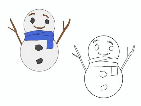 雪だるま 雪だるま,マフラー,枝,石,笑顔,シンプル,色あり,色なし,モノクロ,白黒のイラスト素材