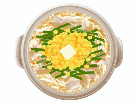 味噌バターコーン鍋 味噌バターコーン鍋,鍋物,冬,料理,食べ物,豚バラ肉,ニラ,もやし,コーン,バターのイラスト素材