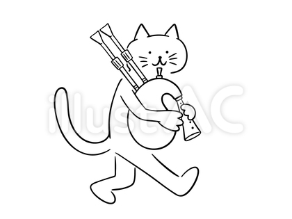 バグパイプを演奏する猫(モノクロ)