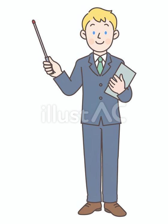 指示棒を持ったスーツの白人男性_全身 人物,外国人,海外のイラスト素材