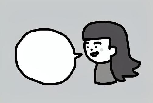グレーさんのふきだし 女性,ふきだし,横顔,黒髪,グレースケールのイラスト素材