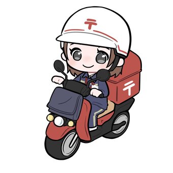 バイクで配達する郵便屋さんの女性 郵便,郵便配達,バイク,郵便やさん,配達,手紙,荷物,届ける,配達員,全身のイラスト素材