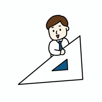 三角定規を持つ男性教師 人物,教師,男性,ネクタイ,長袖シャツ,三角定規,持つ,道具,笑顔,立つのイラスト素材