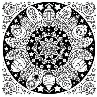 Illustration, space, mandala, coloring book, 