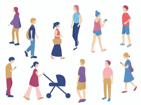街の人々 人,人々,人物,歩く,歩行者,群衆,老若男女,ベビーカー,モブ,日常のイラスト素材