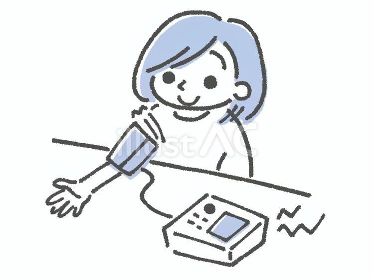血圧計で血圧を測る女性 血圧,血圧計,測るのイラスト素材