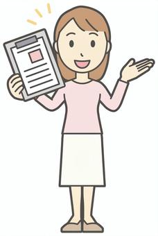  ロングヘア女性-085-全身 ファイル,女性,女の子,人物,かわいい,書類,資料,バインダー,手かざし,こちらのイラスト素材