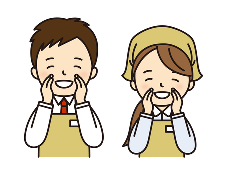 呼びかけるスーパーの店員 呼ぶ,声かけ,集客,応援,声援,お知らせ,注目,誘導,セール,店員のイラスト素材