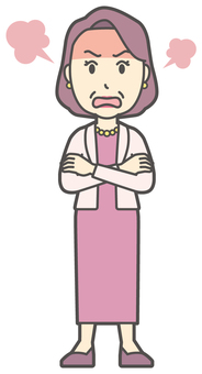 お金持ちマダム-185-全身 怒る,おばさん,中年,女性,富裕層,マダム,裕福,お金持ち,ミセス,おばちゃんのイラスト素材