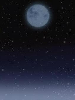 月空のほとり【8】舞い散る雪と月 満月,冬,雪,空,夜,幻想,神秘的,和風,縦長,静寂のイラスト素材