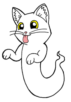 猫　おばけ　イラスト 動物,白猫,おばけ,舌,出す,背景,色なしのイラスト素材