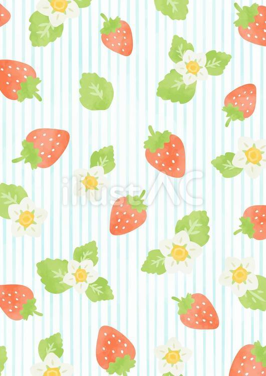 かわいいイチゴとストライプ柄の背景 イチゴ,食べ物,背景のイラスト素材