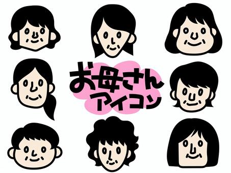 手描き風お母さん　笑顔のアイコンセット お母さん,母,ママ,母の日,女性,おばさん,顔,表情,上司,中年のイラスト素材