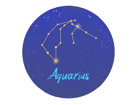 AQUARIUS  星空　星座線 水瓶座,星空,星座線,12星座,星占い,占星術,誕生日,ギリシャ神話,秋の星座,天体のイラスト素材