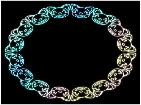 猫のフレ−ム　ネオン　楕円形　パステル 猫,フレ−ム,ポストカード,メッセージカード,飾り枠,あしらい,ネオン,グラデーション,パステルカラー,黒のイラスト素材