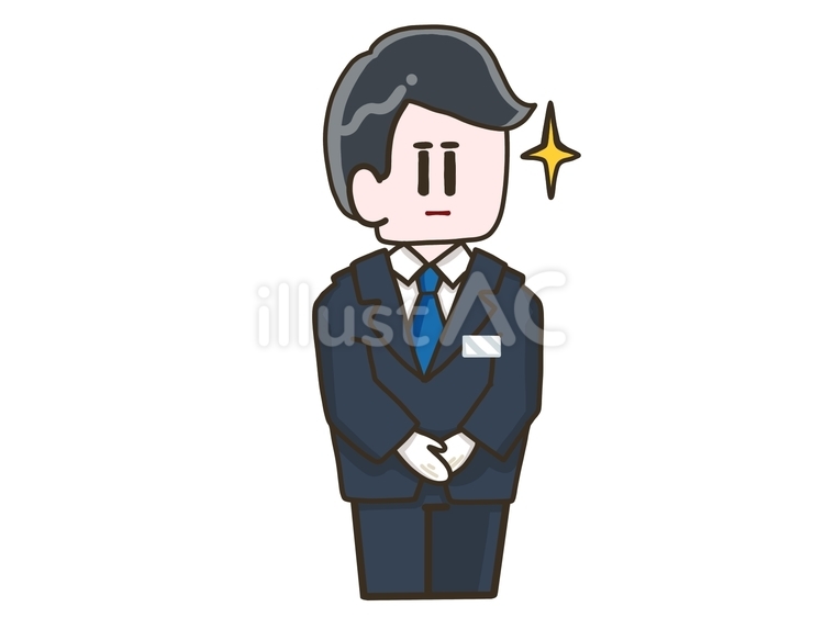 スーツ白手袋男＿手を前に組む＿黒髪 男性,白手袋,黒のイラスト素材