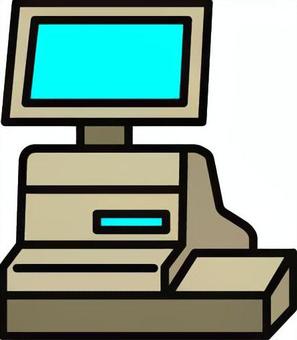 ベージュの会計レジです。 会計,レジ,シンプル,モニター,精算,支払い,レジ打ち,セルフ,スタッフ,カウンターのイラスト素材