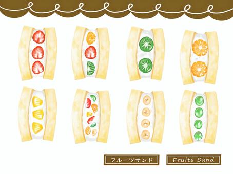 8 kinds of fruit sand, fruit sandwich, fruit, fresh cream, JPG, PNG and AI