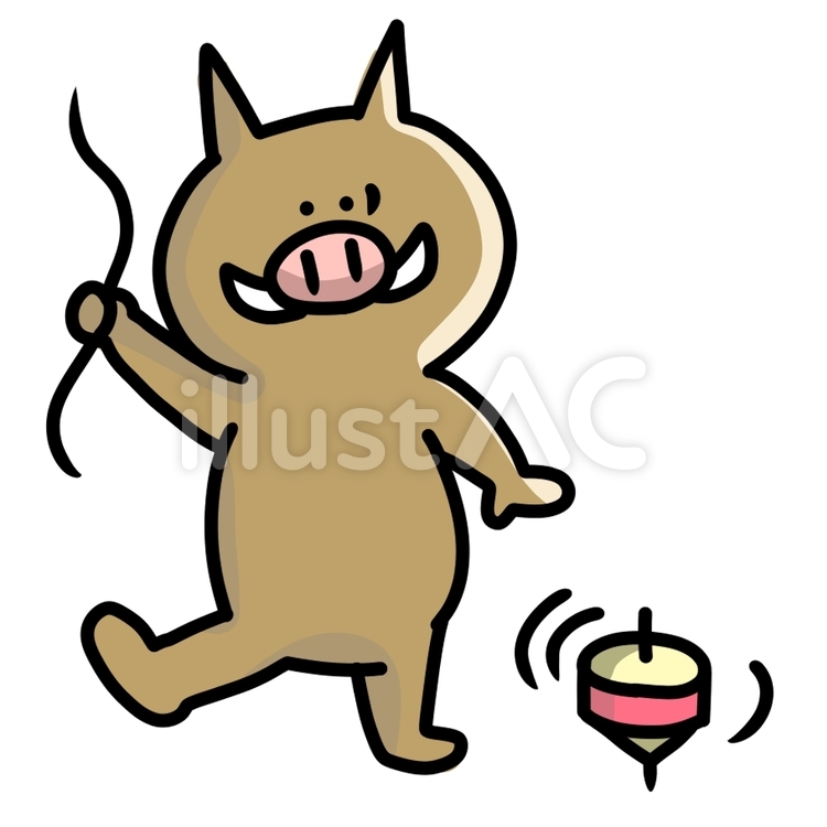 こま回しをするいのしし 年賀,いのしし,こま回しのイラスト素材