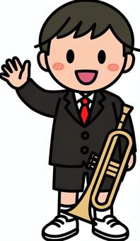 トランペットの黒の男の子です。 トランペット,ラッパ,男の子,音楽,シンプル,クラシック,楽器,演奏,ミュージシャン,ライブのイラスト素材